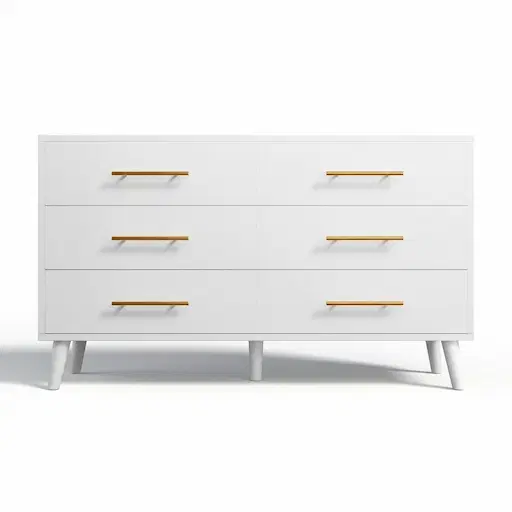 Aiho 6-drawer white dresser with metal handles and wooden legs for bedroom or nursery